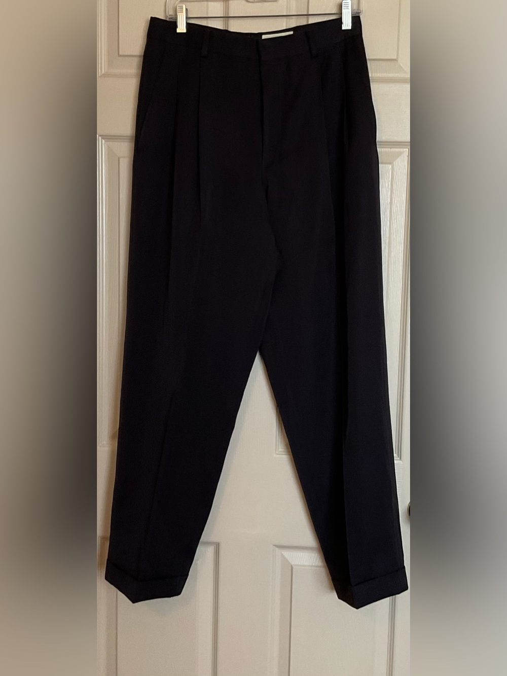 Eddie Bauer Mens Pleated Dress Pants Cuffed Trousers Dark Navy Black 34x32